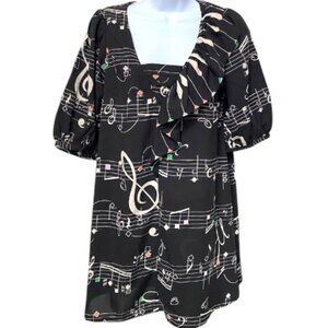 Titilate Valet Musical Notes Blk/Wht Square neck 3/4 Sleeve Neck Dress SZ L #4